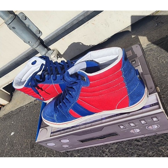 FMS O.G. High-Top Skate Shoes Dead Old Stock Retired Red Blue suede  No Insoles - Picture 1 of 7